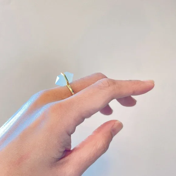 Gold Plated Milky Quartz Obelisk Wand Double Point Ring S925 Sterling Silver - Picture 4 of 8